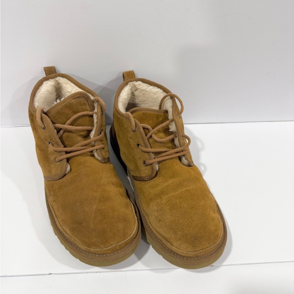 UGG Neumel Boots Mens 12 Chestnut Suede Shearling Lined Lace Up Chukka